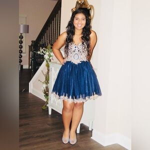 Elegant Navy and Gold Kids Dress